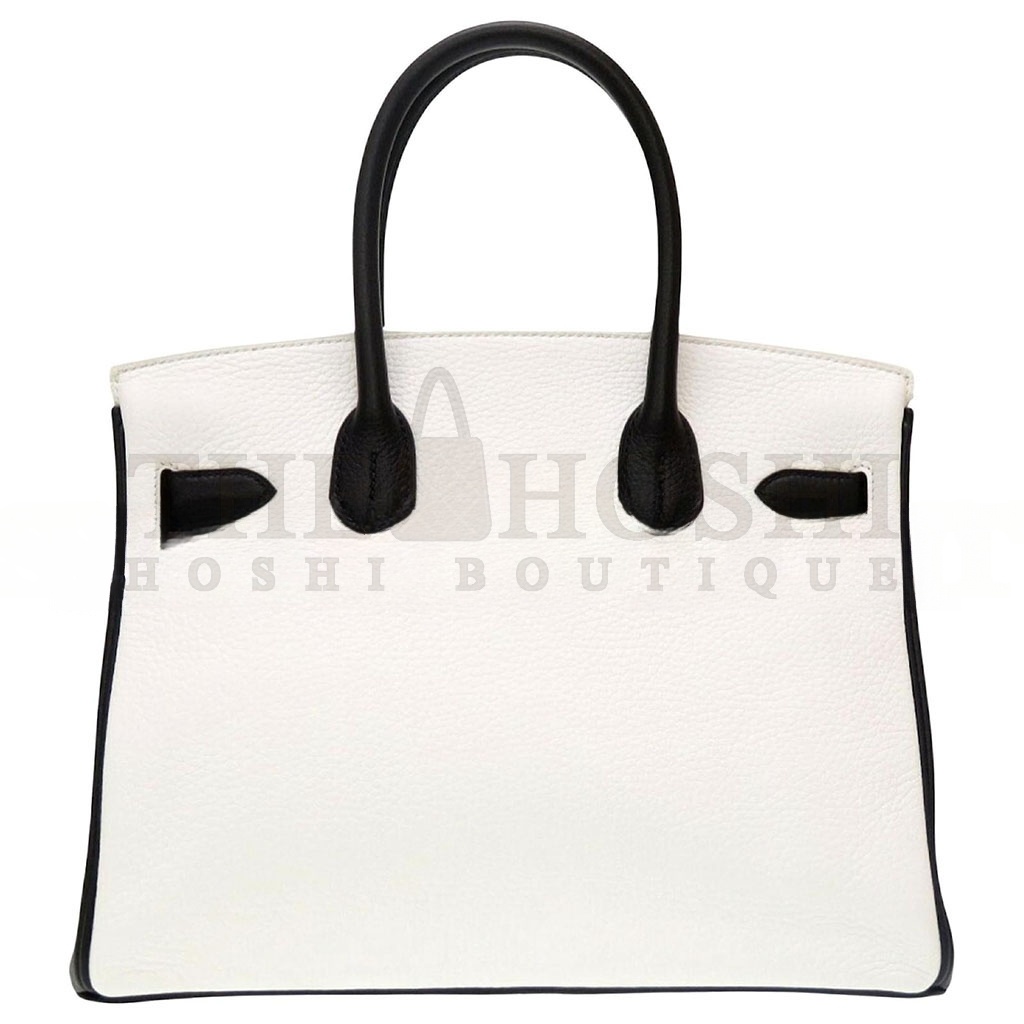 H**me5 BIRKIN 30 TOGO LEATHER MILKSHAKE WHITE AND BLACK SILVER BUCKLE HANDBAG 982147 (30*23*15cm) Master Quality